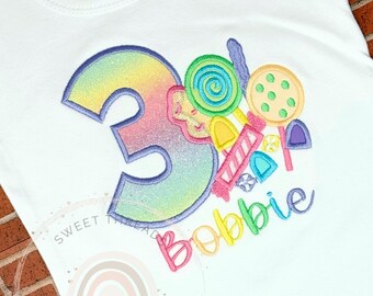 Girls Embroidered Candy Birthday Shirt | Personalized Donut Party