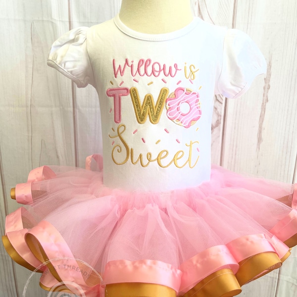 Two Sweet Donut Birthday Tutu Outfit | Pink And Gold Glitter Donut Birthday Shirt | Donut Birthday Tutu Outfit | Donut Birthday Tutu