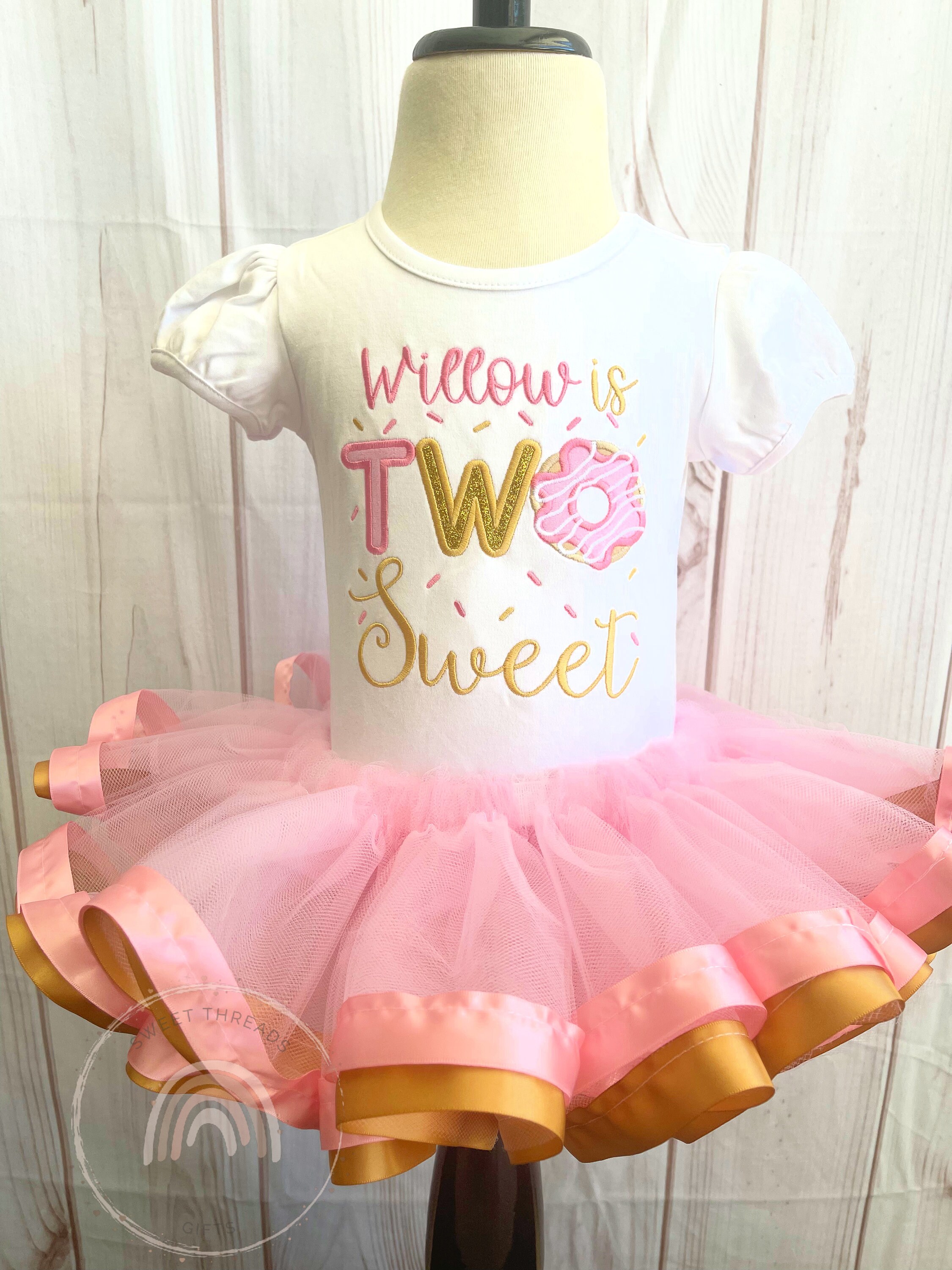 Two Sweet Donut Birthday Tutu Outfit | Embroidered Shirt