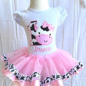 Pink Cow Birthday Tutu Outfit | Pink Cow Birthday Shirt | Cow Birthday Tutu Outfit | Cow Ribbon Birthday tutu party outfit | Birthday Tutu