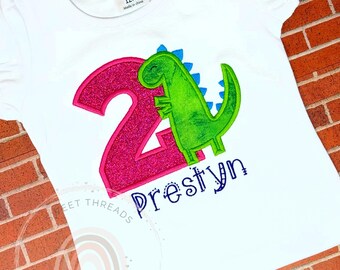 Girl T-Rex Birthday Shirt | Embroidered Dinosaur Party