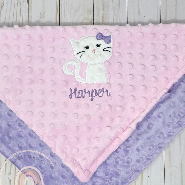 Baby Minky Blanket | Cat Minky Baby Blanket | Personalized Baby Shower Gift | Minky Baby Blanket | Personalized Minky Blanket | Kitten