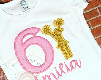 Pink Glitter Cheerleader Birthday Shirt | Personalized Cheer Theme