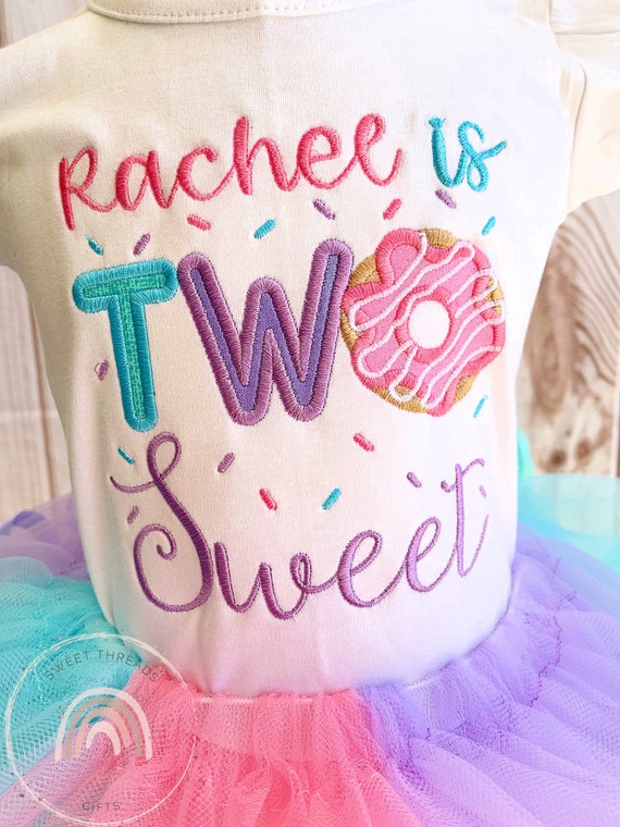 Two Sweet Donut Birthday Tutu Outfit | Pink Aqua Purple Donut Birthday Shirt | Donut Birthday Tutu Outfit | Donut Birthday Tutu