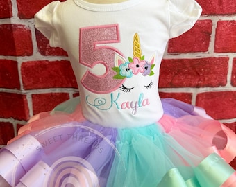 Girls Caticorn Birthday Tutu Outfit | Embroidered Party Outfit | Cat Unicorn