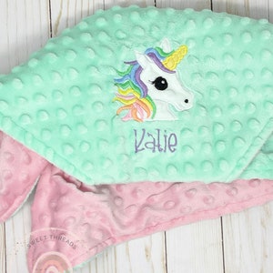 Baby Girl Blanket | Pastel Unicorn Blanket | Minky Baby Blanket | Personalized Minky Blanket | Personalized Baby Shower Gift | Blanket