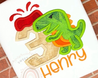 Camiseta de cumpleaños de dinosaurio para niños con nombre / Cualquier edad