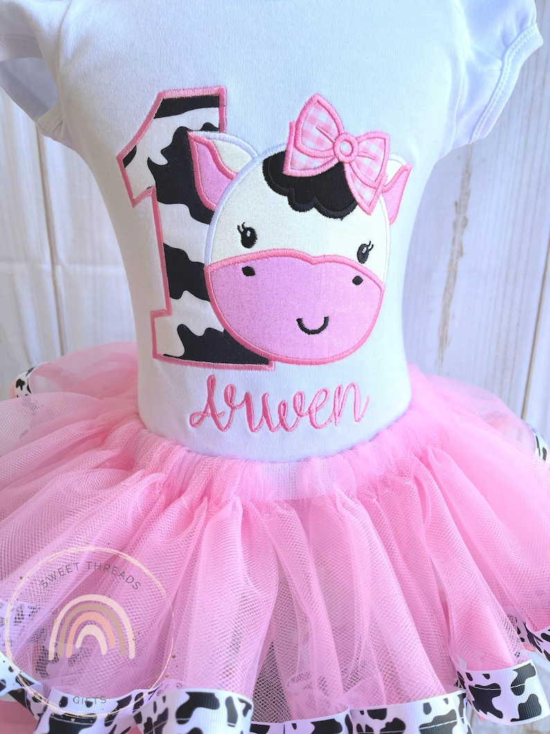 Pink Cow Birthday Tutu Outfit Pink Cow Birthday Shirt Cow Etsy