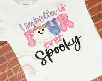 Camiseta de cumpleaños con cuatro fantasmas espeluznantes / Camiseta bordada de cumpleaños de Halloween