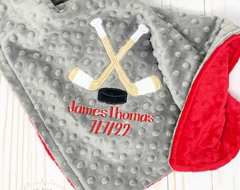 Manta de hockey personalizada para bebé / Regalo personalizado para baby shower / Cualquier combinación de colores