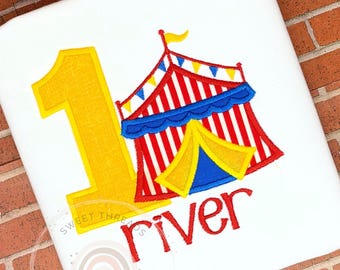 Camiseta de cumpleaños de circo personalizada para niños / Carpa grande / Rojo, dorado, amarillo y azul