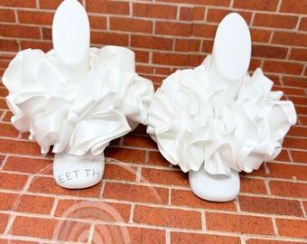 White Ruffled Ankle Tutus | Birthday Ribbon Anklets