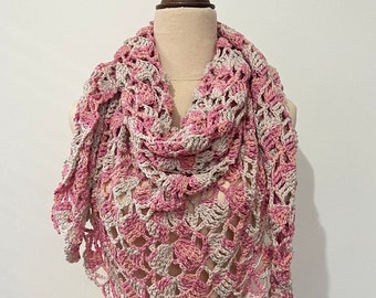 Puntilla triangle shawl | Cotton and acrylic| Handmade | Crochet