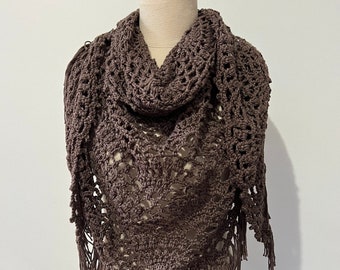 Brown triangle shawl | Cotton and acrylic| Handmade | Crochet