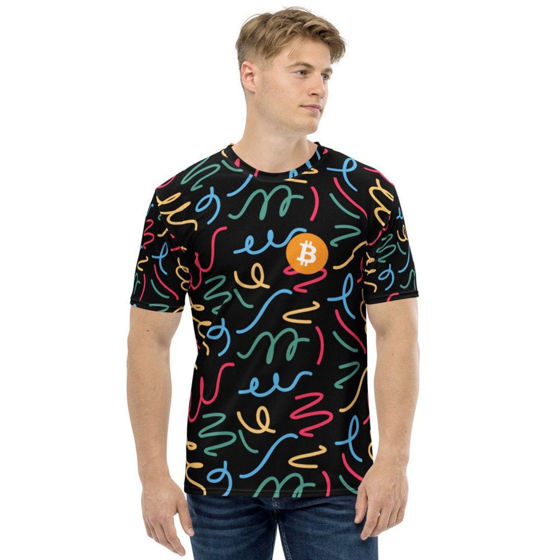 BITCOIN BTC CRYPTO Meme bunte Muster Tshirt btc aop über ...