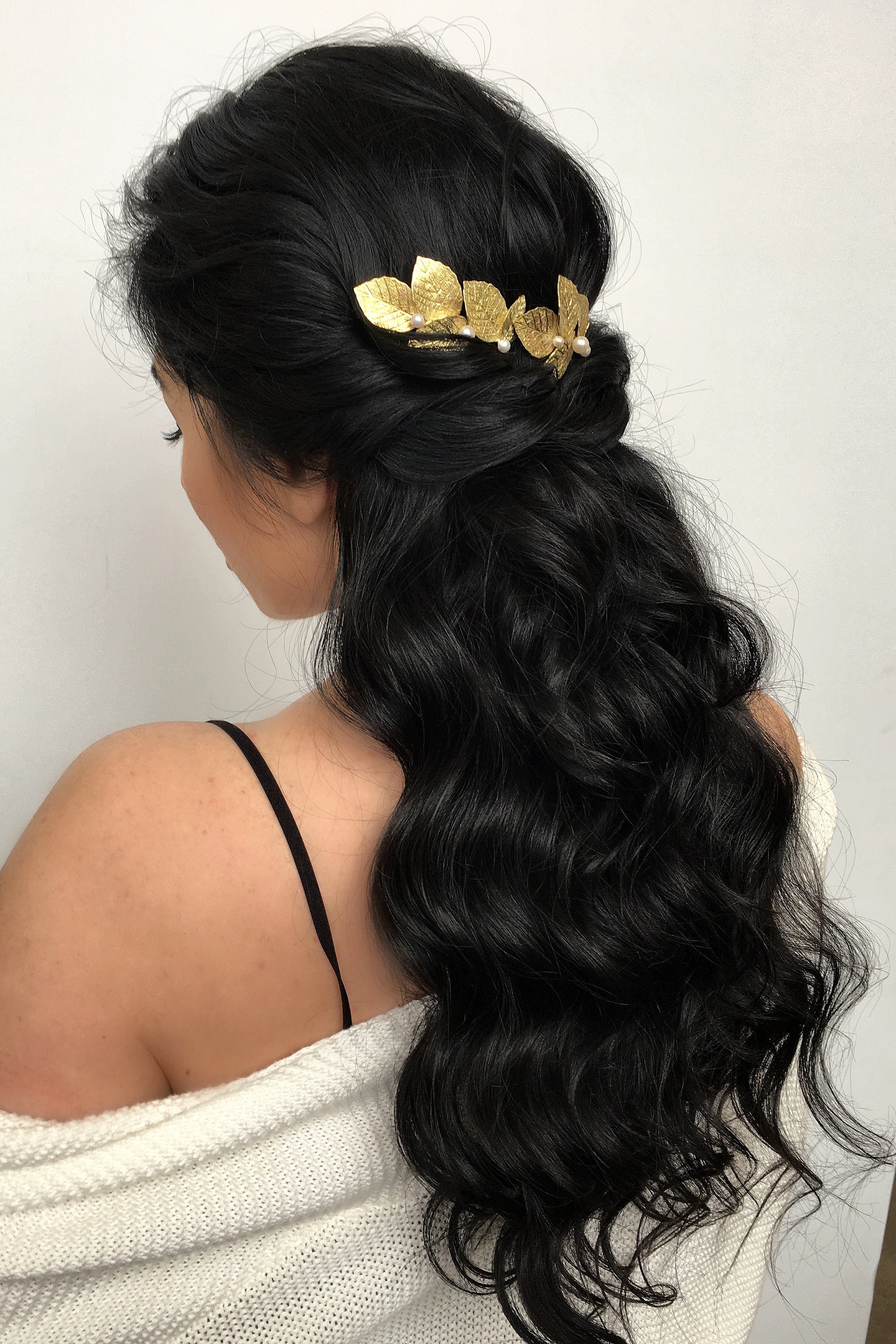 Metal hair barrettes for women Gold bridal hair pin Long Etsy