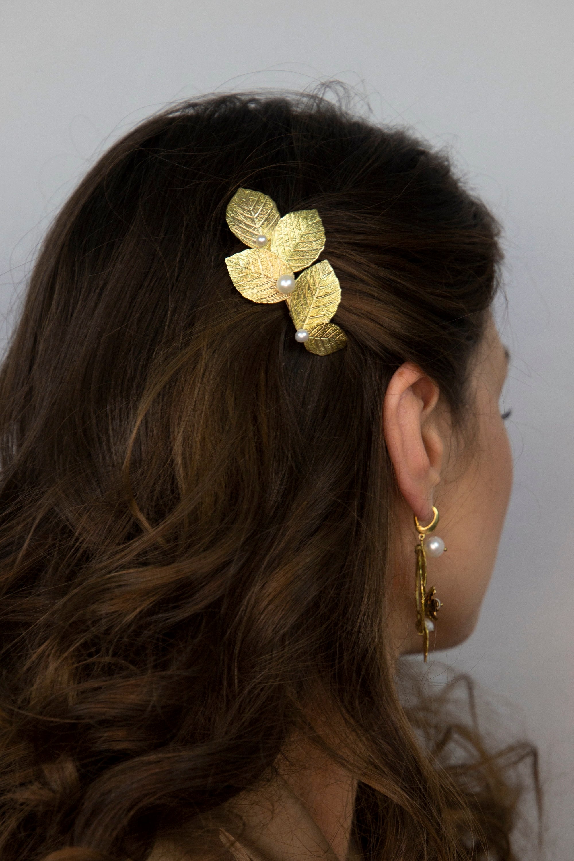 Metal hair barrettes for women Gold bridal hair pin Long Etsy