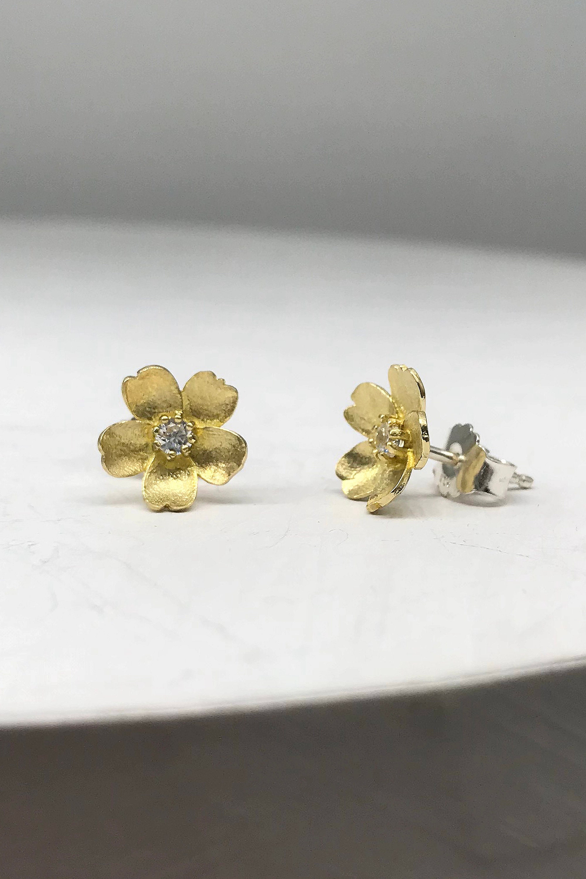 Flower stud earrings Sakura earring Crystal earrings | Etsy
