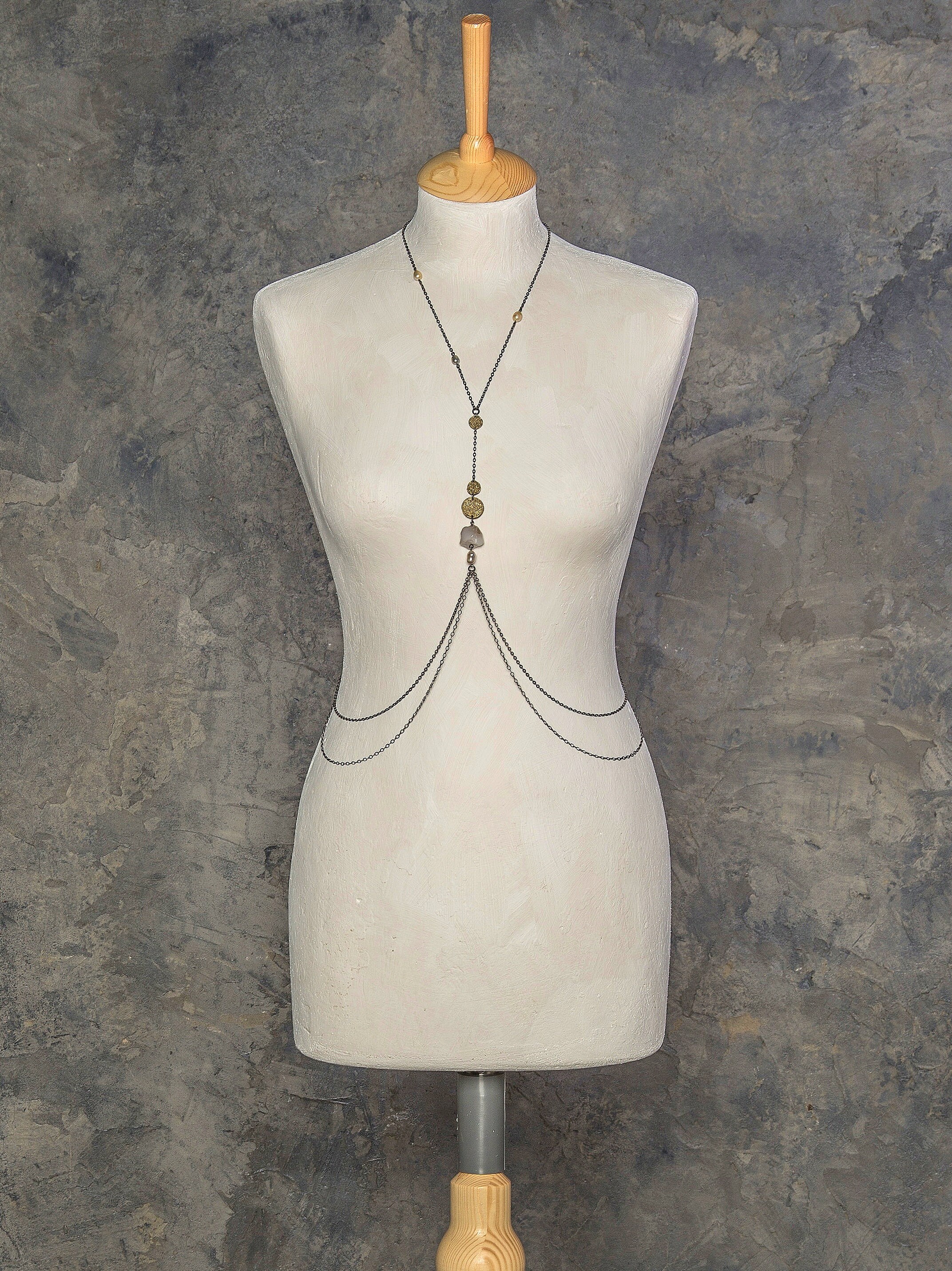 Pearl body chain Harness women fashion Backdrop necklace Etsy