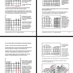 Op de afbeelding: Een zwart-witte illustratie van een kledingpatroon met gedetailleerde instructies over het maken van een jurk met een getailleerd lijfje en een volle rok. De tekst bevat maten in inches en centimeters.