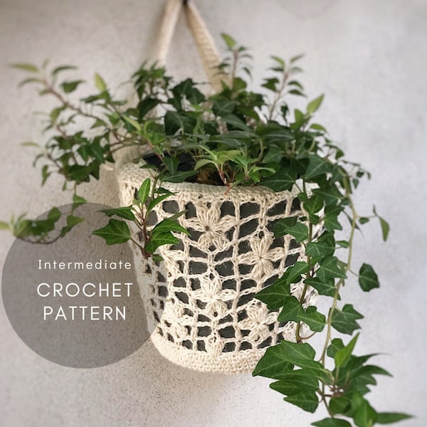 Crochet Pattern, FLORAL FLOWERPOT COVER Crochet Pattern, Pattern for Crocheted Plant Pot Cover, Crochet Pattern for Hanging Plant Pot cover