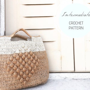 Crochet Bag Pattern, 'Diamond Popcorn Handbag' pattern, Crocheted  Bag pattern, small raffia bag, popcorn crochet stitch photo tutorial