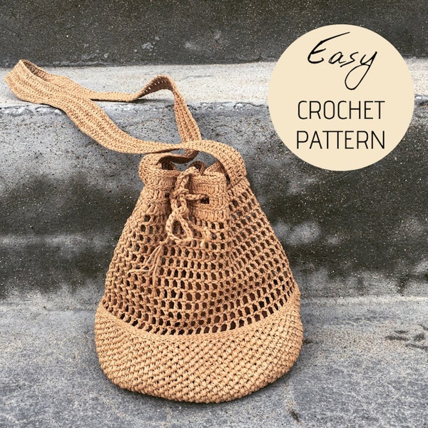 Crochet bag Pattern, Bucket Raffia Bag Pattern, Easy Crochet Pattern, PDF Crochet Pattern, PDF Digital Download, Crocheted Raffia Bag