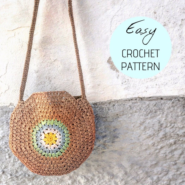 Crochet Bag Pattern, Raffia Bag pattern, Round Bag, Shoulder Strap Purse, Raffia round bag, Summer Bag, Circle purse, Purse, Download PDF