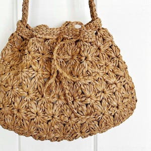 Crochet Bag Pattern | Floral Drawstring Bag PDF | YASEMAKI BAG | Raffia Bag| Modern Minimal Crochet