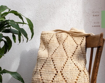 Diamonds Crochet Bag Pattern: Jute Boho Tote (PDF Pattern)