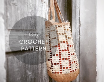 Crochet Bag Pattern, 'Tiles Tote Bag' avec fond rond, Crochet Raphia Tote Bag pattern, Crochet Summer boho bag, Crochet raphia pattern