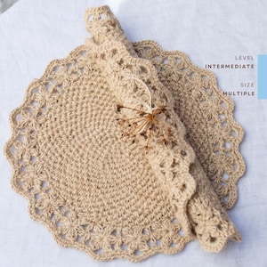 Wildflowers Placemat Crochet Pattern – Jute Yarn, Round Table Mat (PDF Pattern)