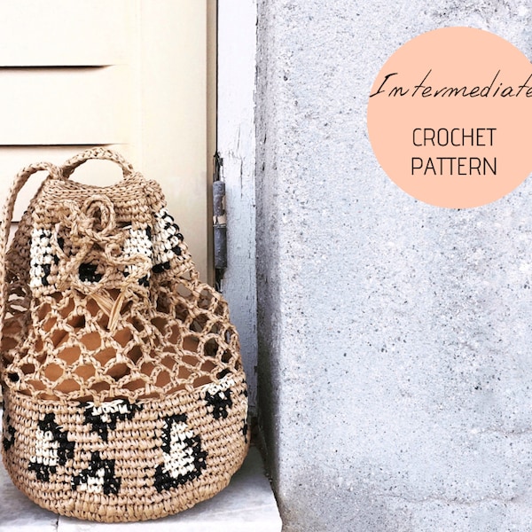 Drawstring Crochet Bag Pattern, Animal print crochet pattern, Crochet raffia bag