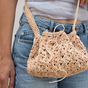 Crochet Bag Pattern | Floral Drawstring Bag PDF | YASEMAKI BAG | Raffia Bag| Modern Minimal Crochet