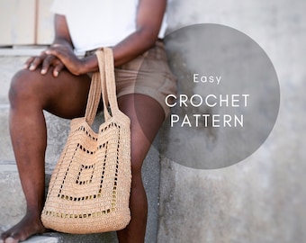 Häkelanleitung 'FRAMES Tote Bag', Raffia Tote Bag Muster, Sommer Boho Tasche Häkelmuster, einfach häkeln, modern häkeln