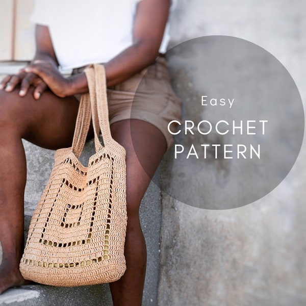 Häkelanleitung 'FRAMES Tote Bag', Raffia Tote Bag Muster, Sommer Boho Tasche Häkelmuster, einfach häkeln, modern häkeln