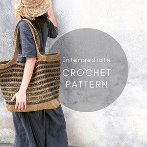 Modèle de sac au crochet, crochet de sac de plage, modèle de sac en raphia, crochet en matériau naturel, crochet bohème, crochet d'été, modèle au crochet moderne image 1