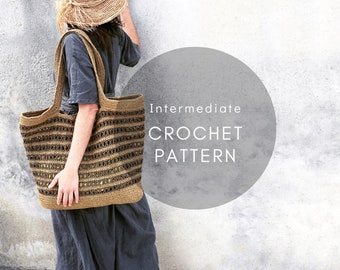 Crochet bag Pattern, Beach  bag crochet, Raffia Bag pattern, natural material crochet, boho crochet, summer crochet, modern crochet pattern