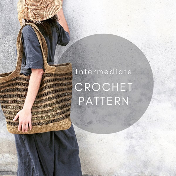 Crochet bag Pattern, Beach  bag crochet, Raffia Bag pattern, natural material crochet, boho crochet, summer crochet, modern crochet pattern