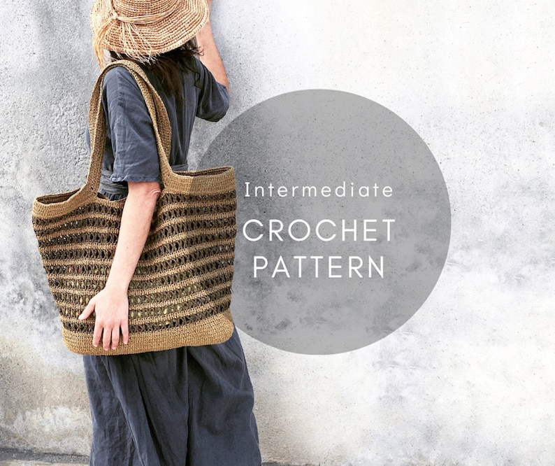 Modèle de sac au crochet, crochet de sac de plage, modèle de sac en raphia, crochet en matériau naturel, crochet bohème, crochet d'été, modèle au crochet moderne image 1