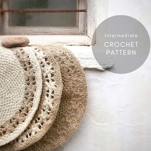 Crochet Placemat PATTERN, Juta Yarn Round Table Mat, Crochet Table Setting, Dining Table Mat, Home Décor Gift, 'FLORALIS' Crochet Pattern