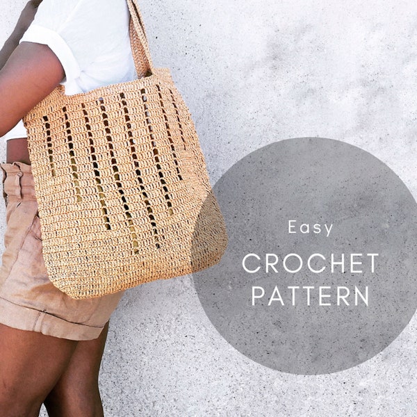 Crochet Bag Pattern, 'LINES TOTE BAG' Crochet Pattern, Crochet Raffia Shoulder Bag Pattern, Crochet Summer Boho Bag Pattern, Crochet Raffia