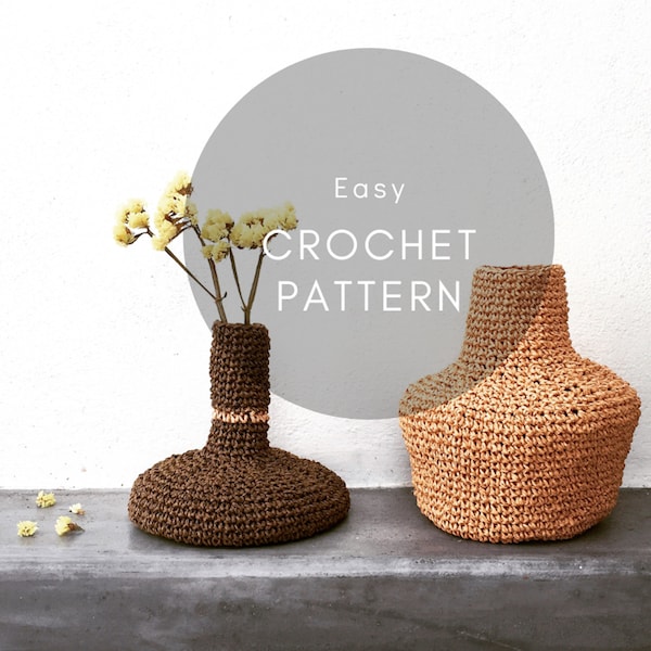 Crochet Pattern for two little vases, Natural Aesthetic Vase, Decorative Vase Crochet Pattern, Cozy Room Decor, Crochet Cozy Home Decoration