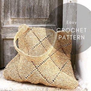 Crochet Pattern 'Rhombus Medium Square bag', Medium Square Shoulder bag Pattern, Raffia  crochet, PDF Downloadable pattern, Modern crochet