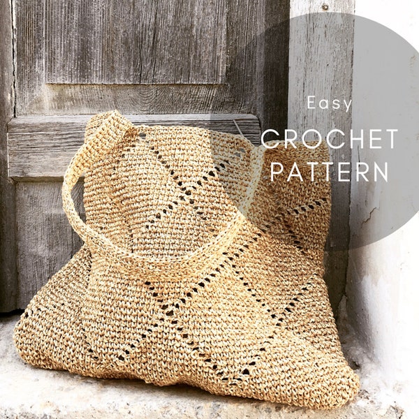 Crochet Pattern 'Rhombus Medium Square bag', Medium Square Shoulder bag Pattern, Raffia  crochet, PDF Downloadable pattern, Modern crochet