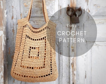 Crochet Pattern 'FRAMES Tote Bag', Crocheted Raphia Tote Bag Pattern, Crochet Summer Boho Bag Pattern, Modern Crochet bag Pattern