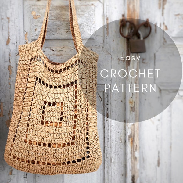 Crochet Pattern 'FRAMES Tote Bag', Crocheted Raffia Tote Bag Pattern, Crochet Summer Boho Bag Pattern, Modern Crochet bag Pattern