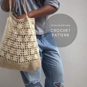 Crochet Bag PATTERN 'FLORALINA', Juta Crocheted Bag Pattern, Bag Pattern, Net Bag Pattern, Net Crocheted Bag pdf, Shoulder Crocheted Bag DIY
