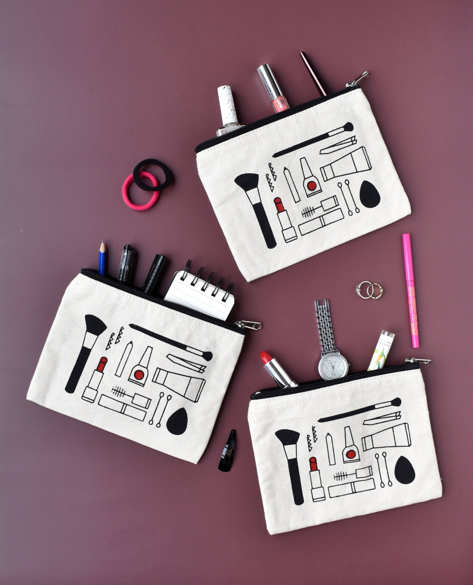 3 Pack Cotton Canvas Makeup Pouch Cosmetic Bag Toiletry Bag Etsy