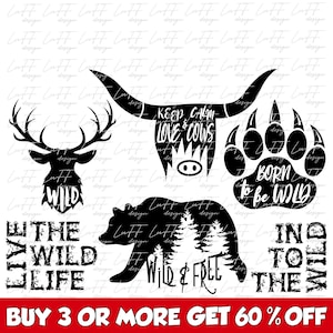 Camping Svg-bundel, Wild and Free SVG, Bear Silhouette SVG, Nature SVG, Buck Svg, Png, Svg-bestanden voor Cricut, downloads van sublimatieontwerpen